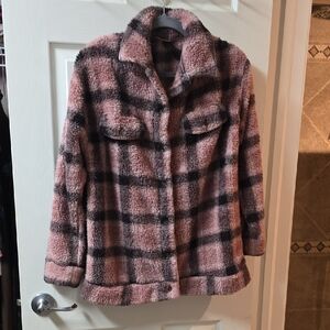SOLD!! Cozy Pink and Black Plaid Women's Button Down Shirt